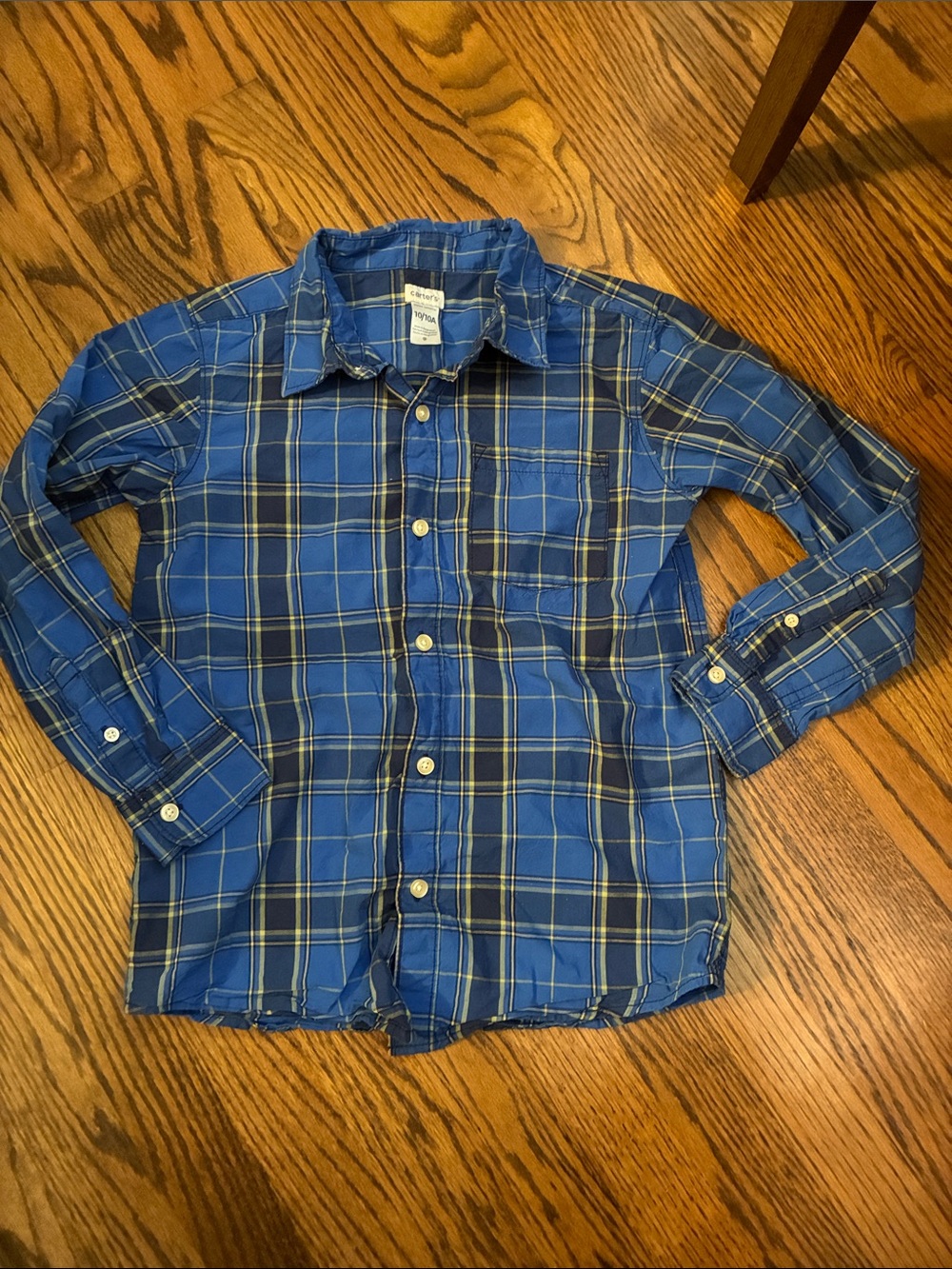 Boys Carter’s blue yellow plaid button down shirt size 10 worn once
